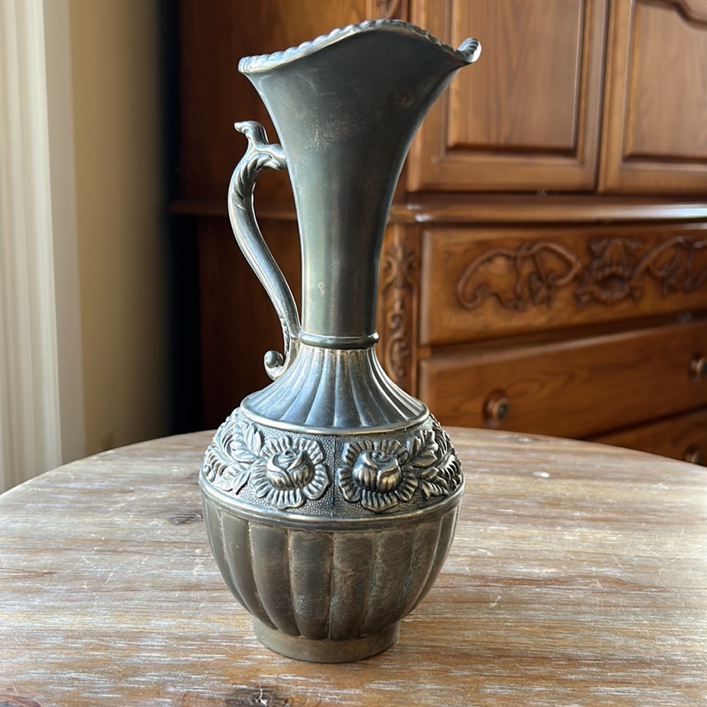 Antique Silver Pitcher / Carafe with Rose Design.  Vintage - Picture 6 of 17